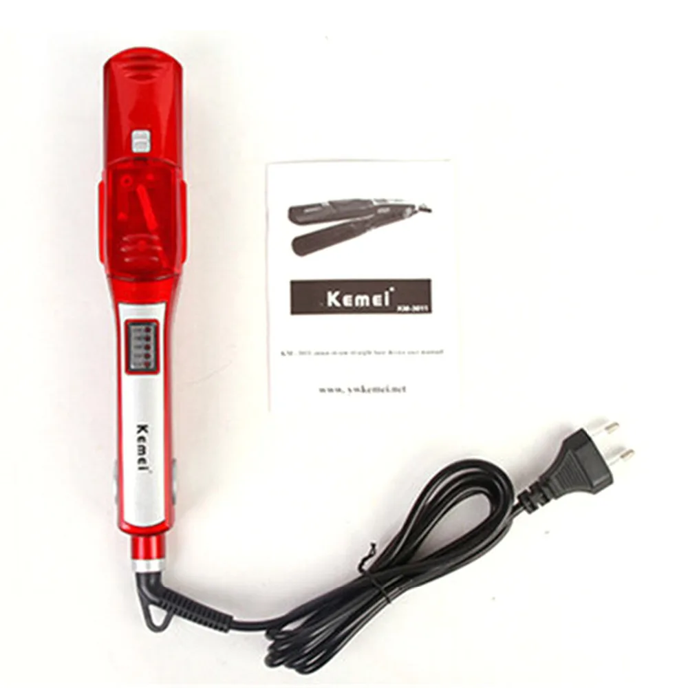 110-240V Kemei Professional Steam Hair Flat Iron Vapor Spray Straightener Ceramic Electric Hair Straightening Brush Comb Salon3