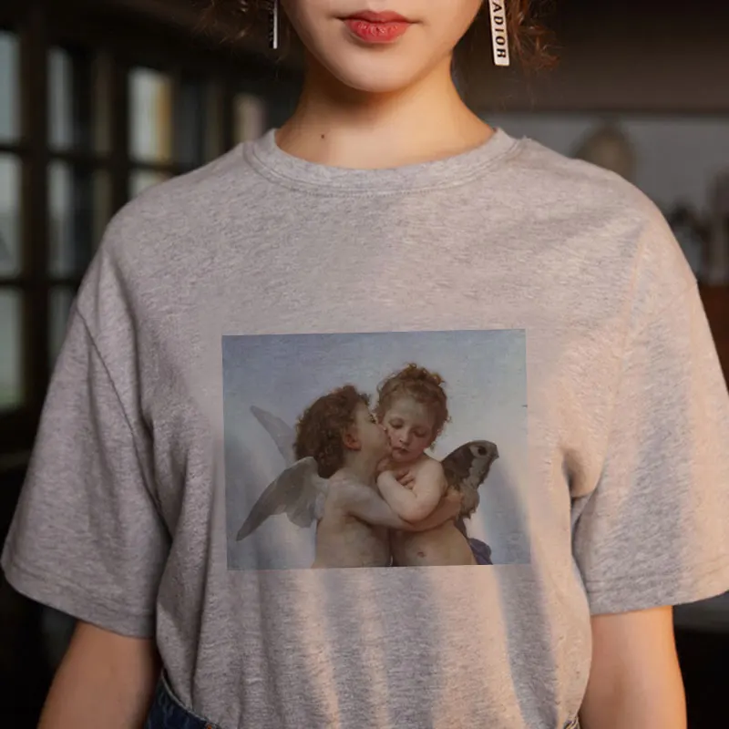 

New Summer 2019 Harajuku Kawaii Angel vintage Aesthetics Couple TShirt Women Vogue Casual Print Short Sleeve Tops Camiseta Mujer