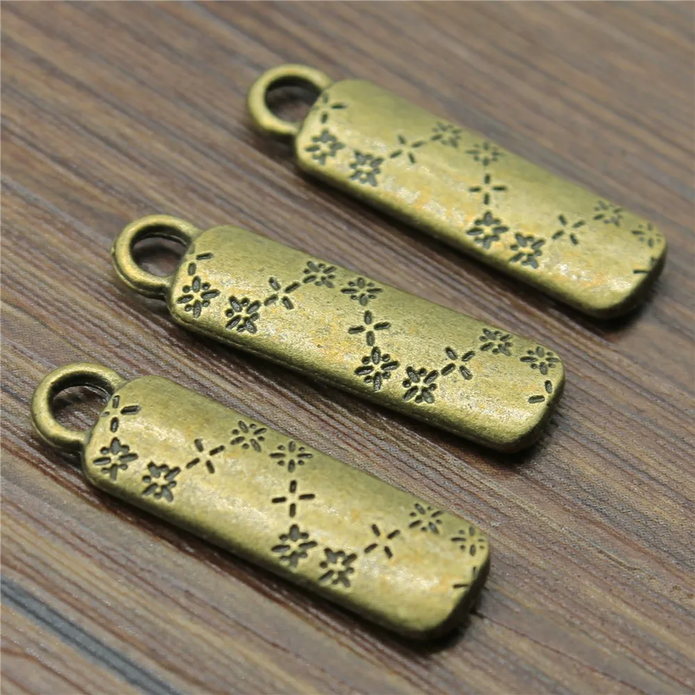 

WYSIWYG 6pcs 27x8mm Vintage Flower Tag Pendants Charm For Jewelry Making Antique Bronze Color Flower Tag Pendants Charm Flower