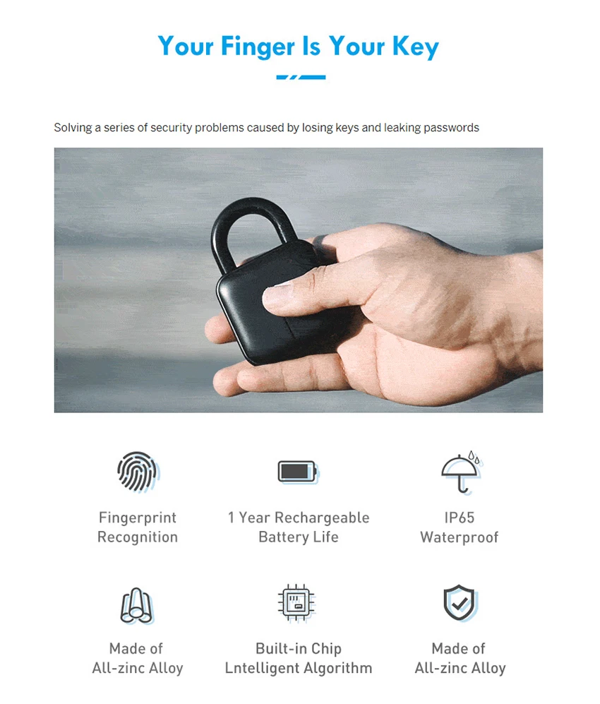 Aimitek замок с отпечатком пальца IP65 Водонепроницаемый Противоугонный замок для безопасности без ключа Умный Замок для двери чехол для багажа шкафчик для спортзала велосипедный офис