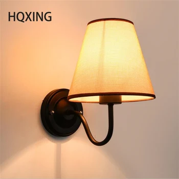 

HQXING Modern LED Fabric + Iron Wall Lamp decoration lighting Bedroom reading Bedside black/white/brown/linen