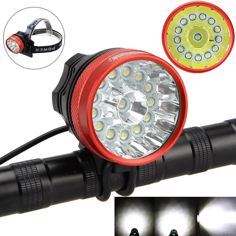 Discount Rechargeale 30000LM 14x XM-L T6 LED Bicycle Bike Lights Head Light Torch Lamp +6*18650 Battery + Headband 18