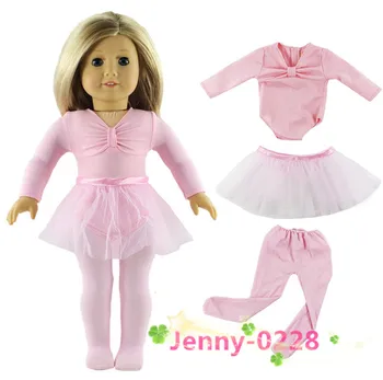 

Hot Pink Ballet Dress 3in1 Set Doll Clothes Top+skirt+tights for 18" American Doll