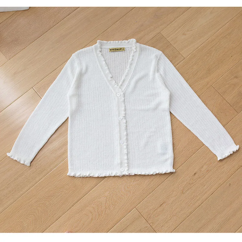 Весенне-летний Кардиган для девочек, Повседневный свитер с дырочками, тонкие вязаные свитера для маленьких девочек, куртка, BC538