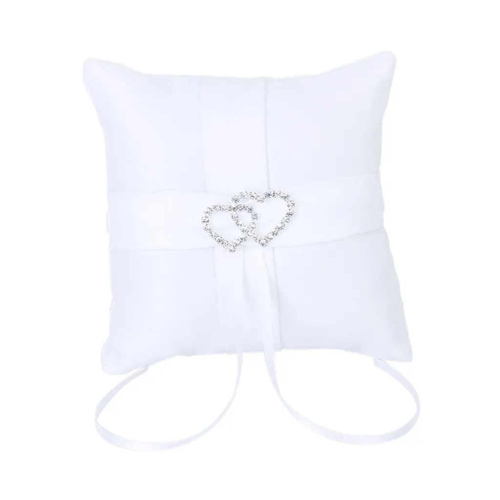 

SDFC White Double Heart Wedding Party Pocket Ring Pillow Cushion 10*10cm