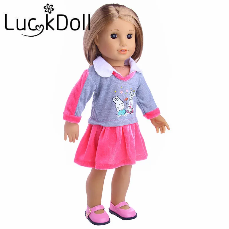 LUCKDOLL милый кролик печати платье подходит 18 дюймов Американский 43 см детская кукла одежда аксессуары, игрушки для девочек, поколение, подарок на день рождения