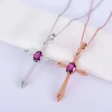 Натуральный Красный Гранат Драгоценный Кулон S925 Серебряный натуральный драгоценный камень кулон Цепочки и ожерелья модный элегантный в форме Креста вокруг шеи отличное Женское Ожерелье Свадебные украшения
