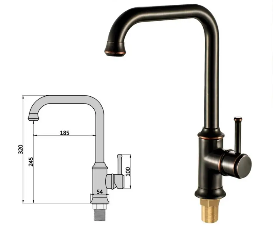 Новое поступление горячей и холодной одним рычагом горячей и холодной Кухня кран поворотный черный масло матовый/Античная Кухня смеситель