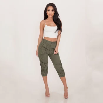 

Plus Size Calf Length Hrem Pants Trousers for Women Casual Pockets Zipper Fly High Waist Harem Pants Capris 2XL