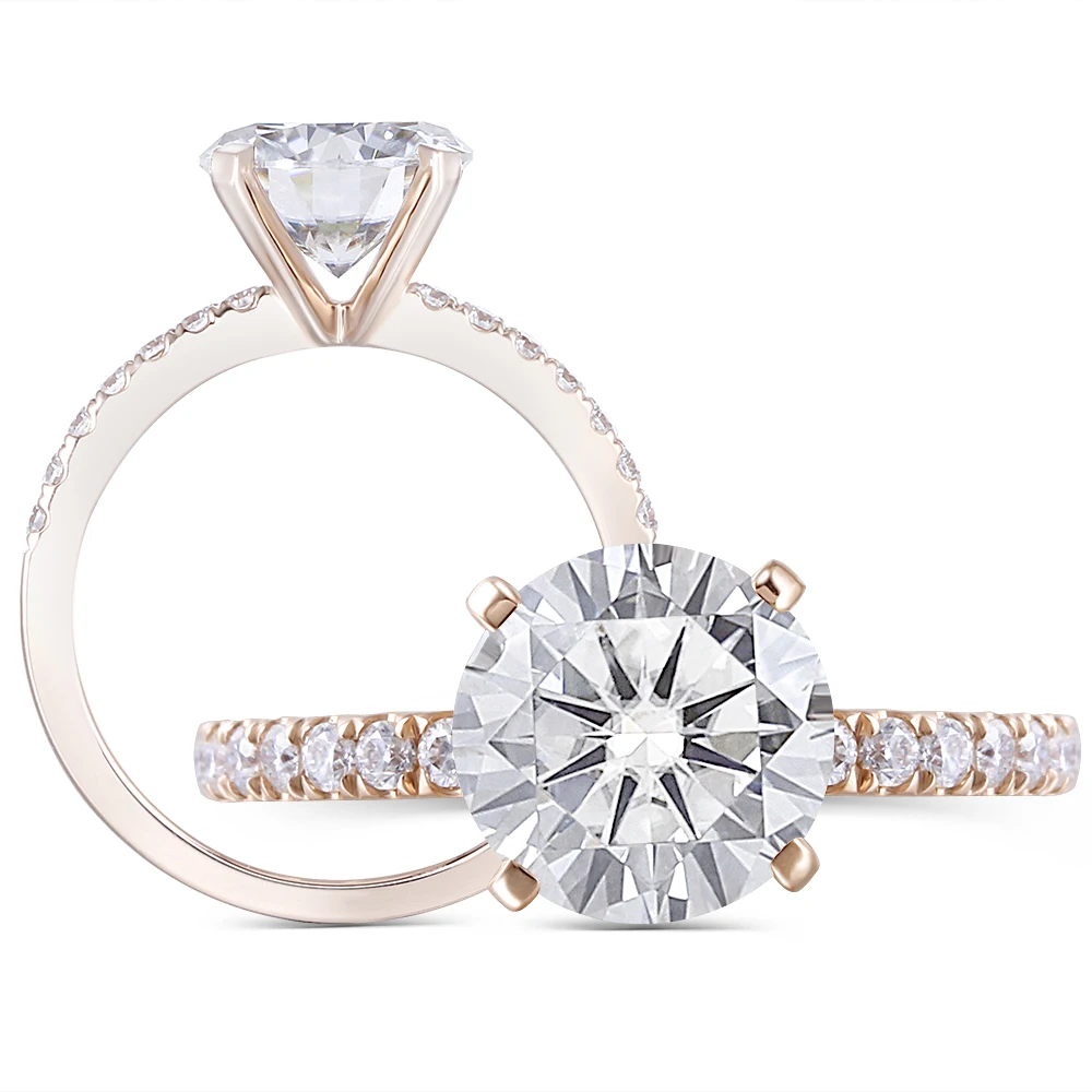 DovEggs 10K розовое золото центр 2ct 8 мм F цвет Moissanite Помолвочные кольца с бриллиантом для женщин Золотое обручальное кольцо с акцентами