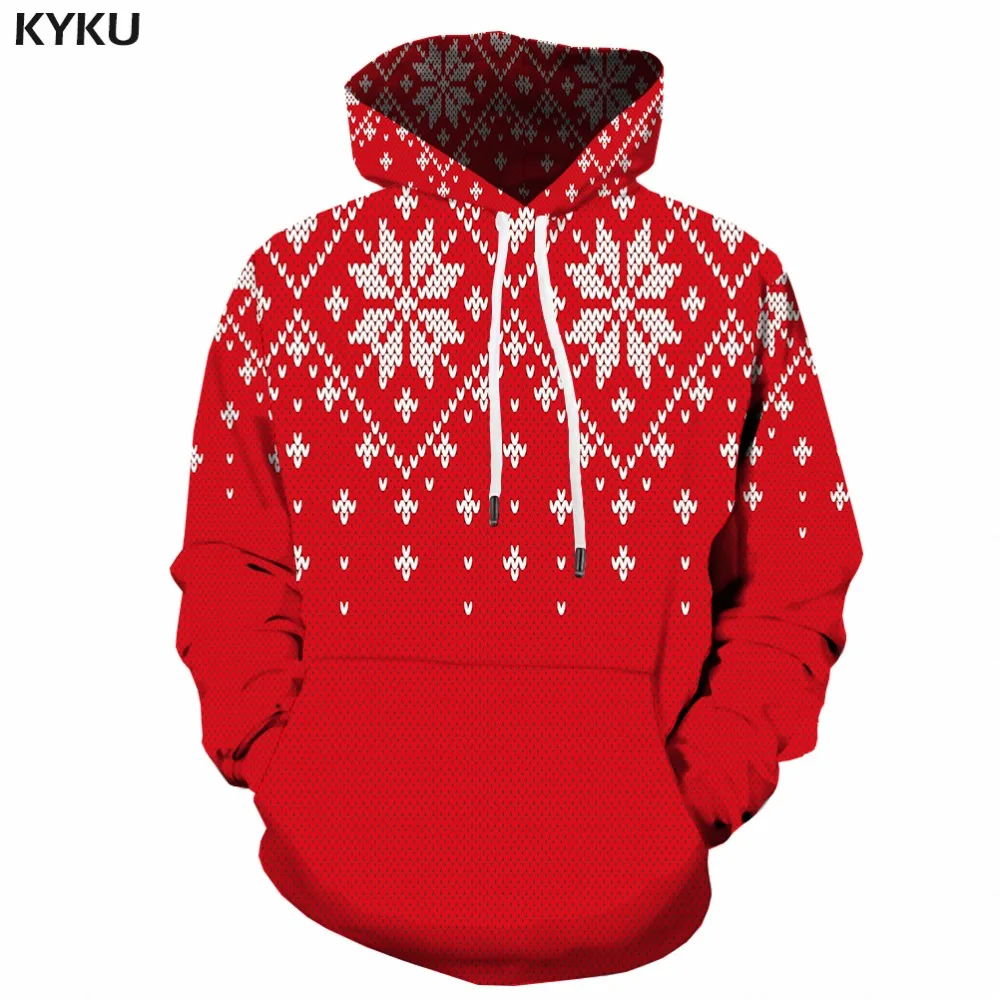 KYKU Christmas Hoodie Men Funny Xmas 3d Hoodies Vintage Man Red Printed