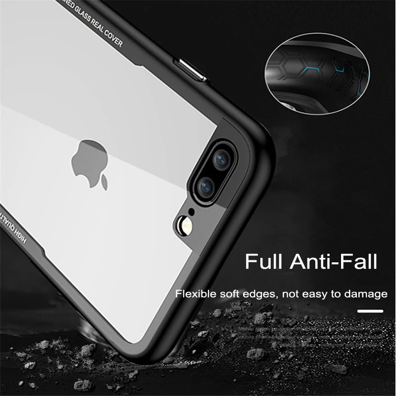 Роскошный стеклянный чехол для iPhone X IX 10 8 7 6 s Plus мягкий ТПУ прозрачный защитный