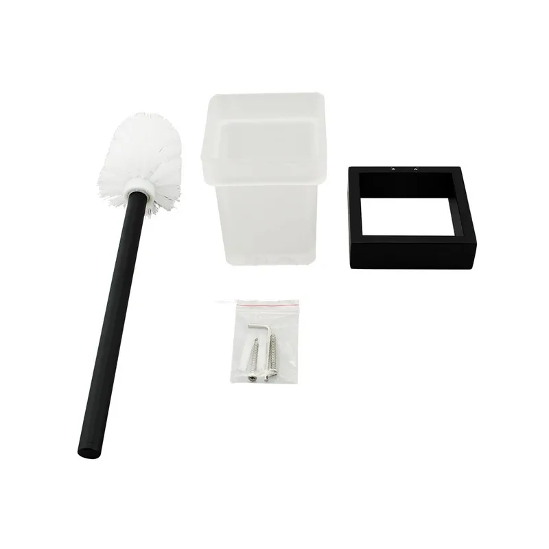 Smesiteli Лидер продаж набор туалетных щеток квадратная матовая черная отделка твердая латунь держатель настенное крепление стеклянная чашка аксессуары для ванной комнаты