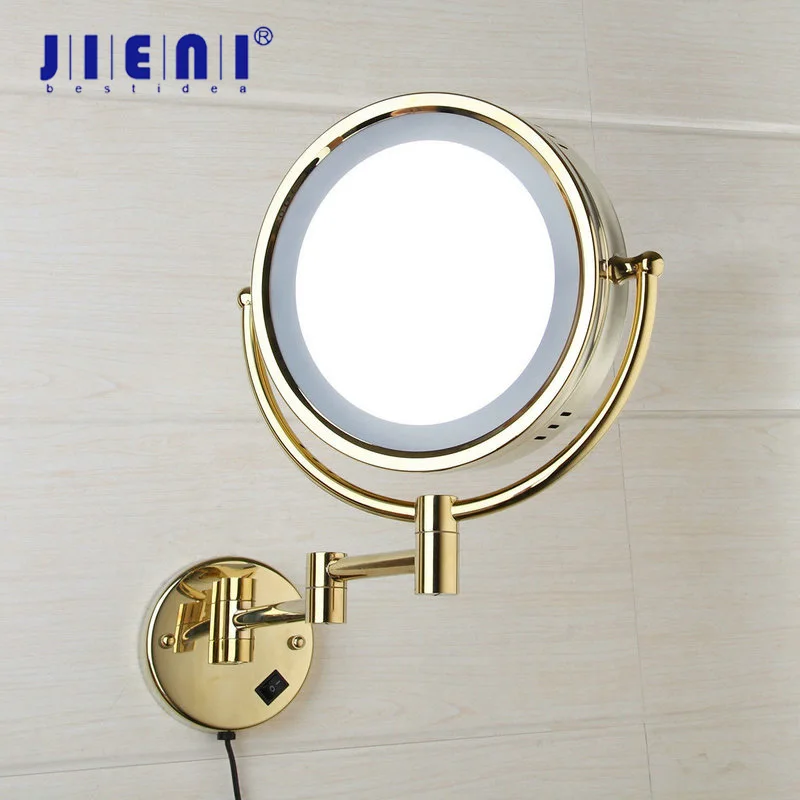 

JIENI 3X Magnifying LED Light Beauty Makeup Mirror 8 Inch Wall Mounted Bathroom Toilet Cosmetic Mirror Foldable Dual Side Mirror
