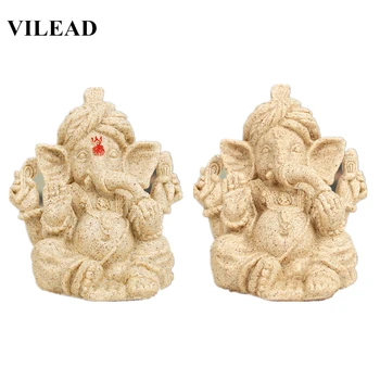 

VILEAD India Elephant God Figurines Miniature Nature Sand Stone Hindu Ganesha Statuettes Religious Elephant Headed Buddha Statue