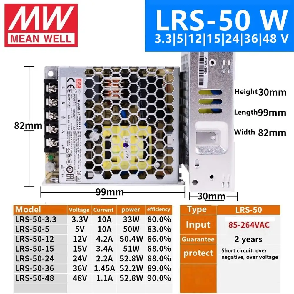 Бренд MEAN WELL представляет LRS-35 50 75 100 W 3,3 V 5V 12V 15V 24V 36V 48 V meanwell LRS-100 3,3 до 5 лет, 12 предметов в упаковке 15 24 36 48 V 100 W импульсный источник Питание