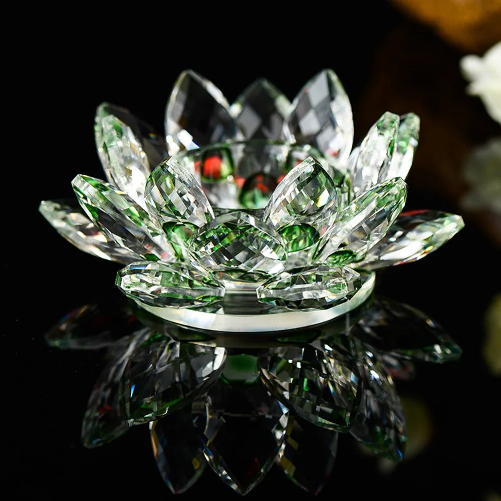 7 цветов с украшением в виде кристаллов Стекло цветок лотоса лампы в форме свечи Чай светильник держатель буддийские Свадебные бар вечерние домашний декор