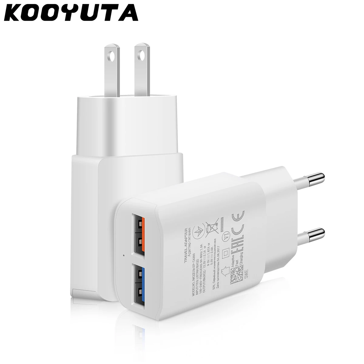 KOOYUTA, двойной USB, быстрая зарядка, QC 3,0, настенное зарядное устройство, адаптер, ЕС, США, вилка, быстрая зарядка для samsung Galaxy S9 Edge, S8, для iPhone X