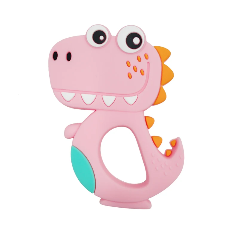 Безопасные Детские Прорезыватели с героями мультфильмов, без бисфенола, милые животные, динозавры, для младенцев, сделай сам, кольцо, прорезыватель, для малышей, силиконовые, жевательные подвески, детские игрушки для прорезывания зубов - Цвет: Pink