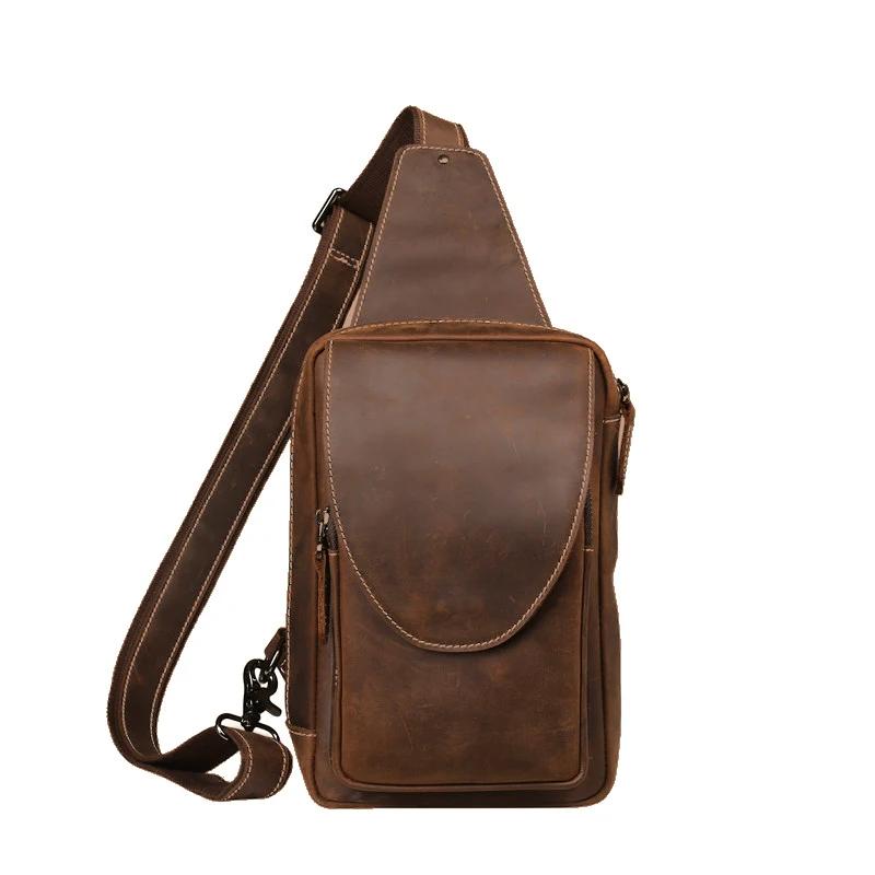 

Chest bag retro leather bag men crazy horse leather crossbody bag casual leather shoulder bag