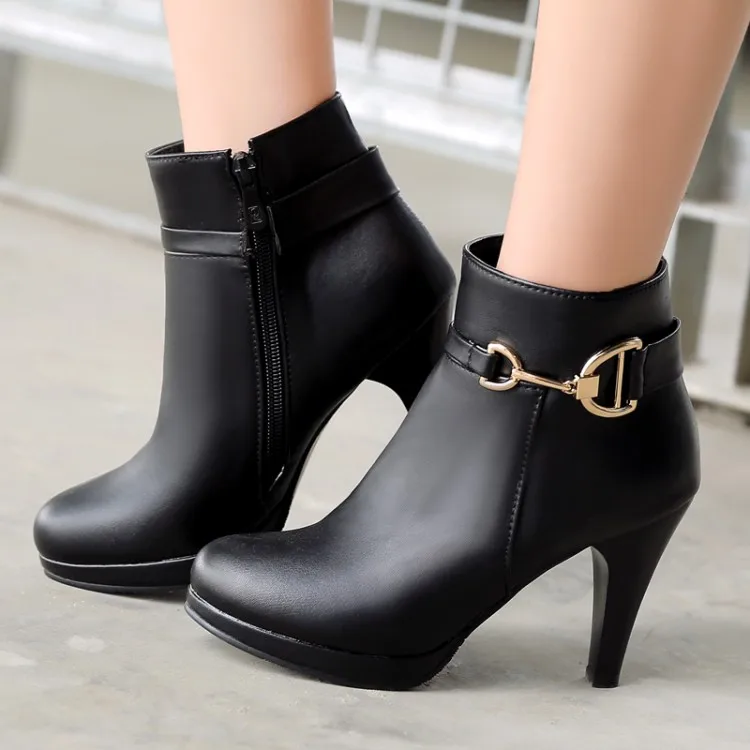 Big Size 11 12 13 14 15 16 Europeans and Americans with sharp heels, high heels, side zippers and metal decorative boots