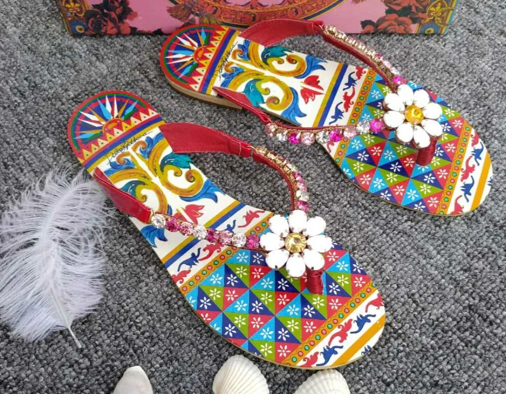 

Carole Levy 2019 New Fashion Bohemian Cozy Female Summer Ethnic Slippers Beach Crystal Sandwich Toe Outside Girl Simple Slides