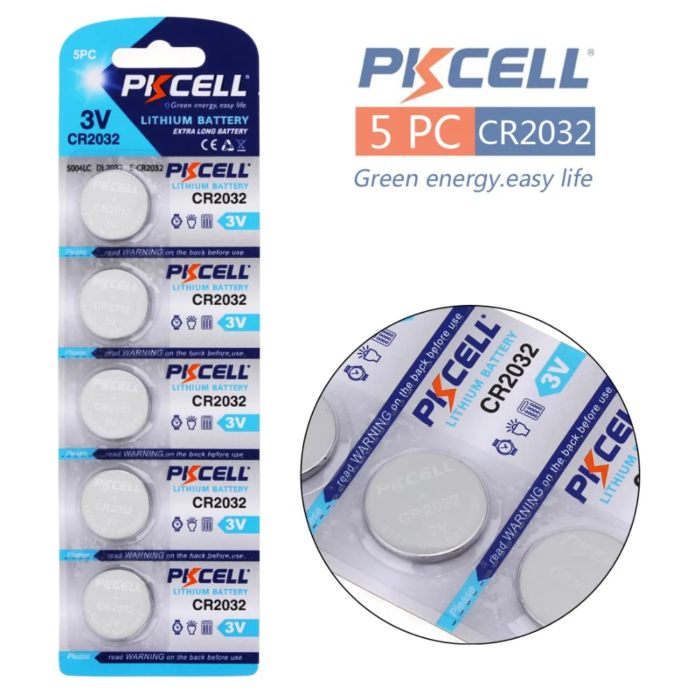 5PCS! PKCELL CR2032 CR 2032 Lithium Li ion 3V 220mAh Batteries Button