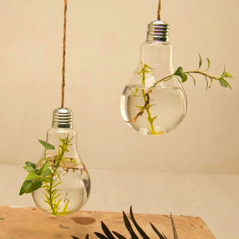 

Clear Light Bulb Shape Glass Hanging Vase Bottle Terrarium Hydroponic Container DIY Home Garden Decor