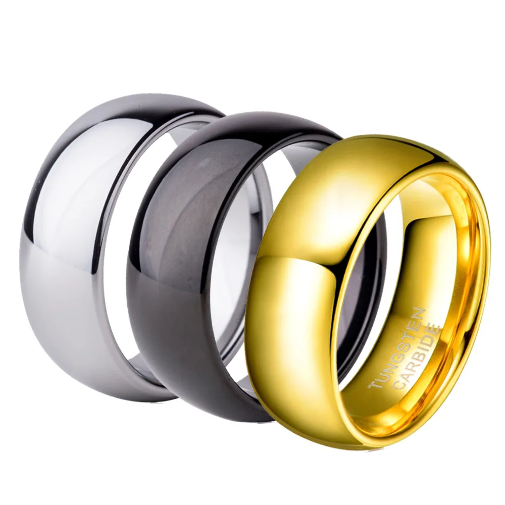 

8mm Tungsten Rings Black Gold Silver Polish Domed Wedding Rings for Boy Girl Custom Engarve Logo DIY Finger Jewelry