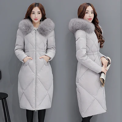 AYUNSUE/Новинка года; зимняя куртка для женщин; Черный пуховик с капюшоном; утепленная длинная супер теплая ветровка из искусственного меха; женская верхняя одежда; LX1000 - Цвет: gray
