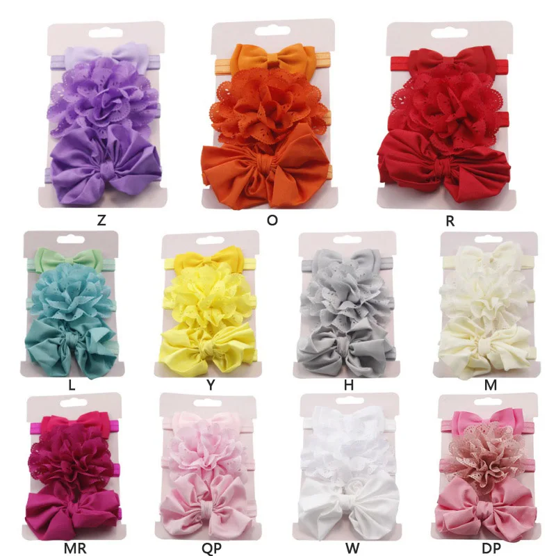 

Bany headband 3Pcs Kids Elastic Floral Headband Hair Girls baby Kawaii Bowknot Solid for hair turban Headwear Set