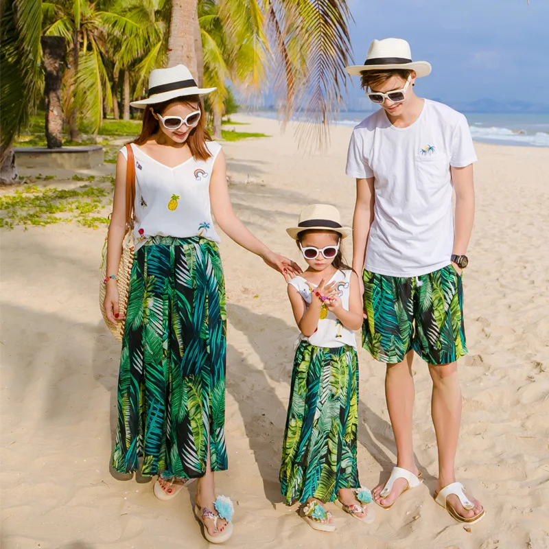 1pc suit Одинаковые футболки для всей семьи, платье для мамы и дочки с принтом листьев, пляжная одежда для мамы и меня, одежда для мамы и дочки, папы и сына - Цвет: 1pc suit