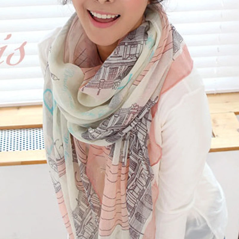 

Fashion Women Autumn Winter New Eiffel tower voile printing Long scarf Shawl Female