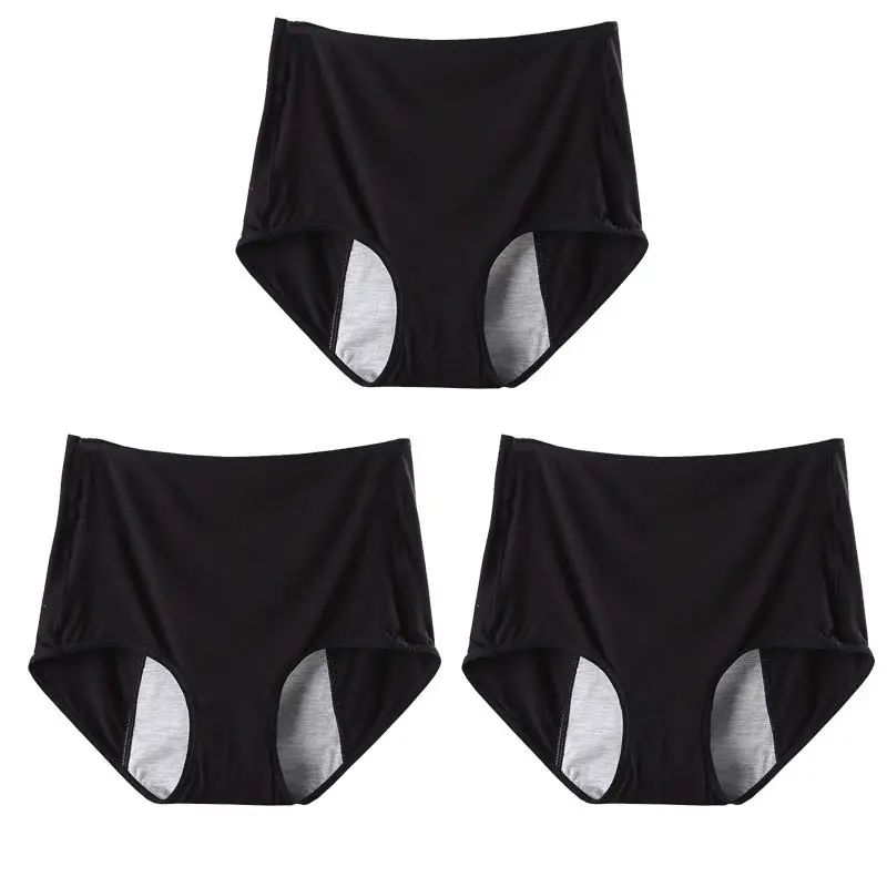 DKERT 3pcs/lot Women Menstrual Period Panties Ladies Underwear Seamless Plus Size Physiological Leakproof Female Briefs - Цвет: Black Black Black