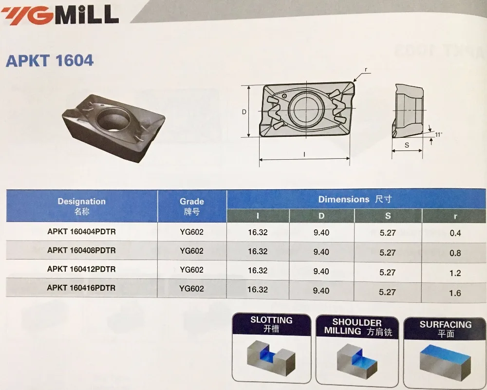 APKT160408PDTR YG602 Корея YG вставки карбида бурения токарный станок Инструменты 10/50/100 шт./лот