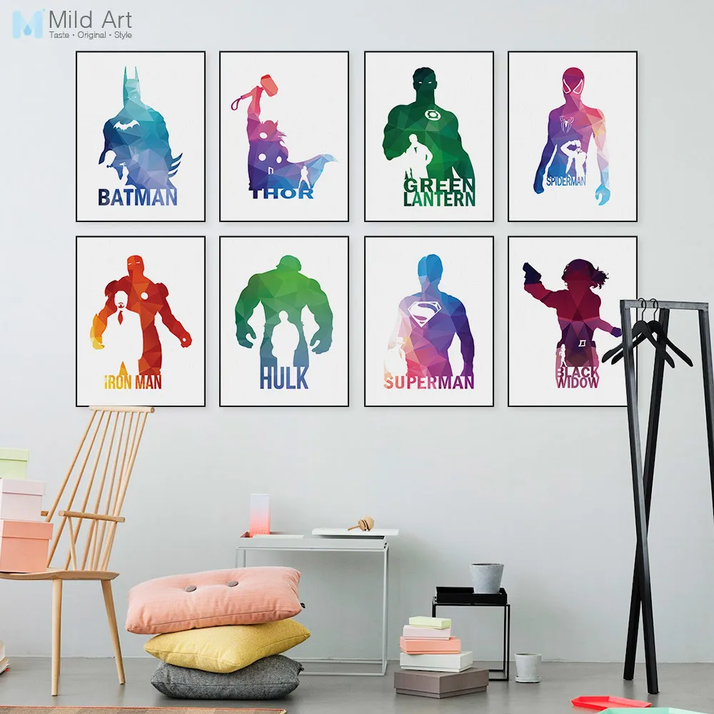 

Abstract Geometric Superhero Avengers Batman Pop Movie Infinity War Posters Prints Nordic Wall Picture Home Deco Canvas Painting