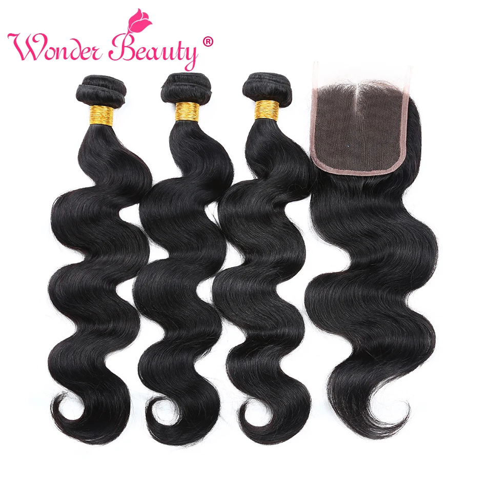 Wonder Beauty Malaysian Hair Body Wave Extensions 3 Bundles With Lace Closure Non-Remy Human Hair Weave pieces Free Shipping Wonder Beauty Malaysian Hair Body Wave Extensions 3 Bundles With Lace Closure Non-Remy Human Hair Weave pieces Free Shipping