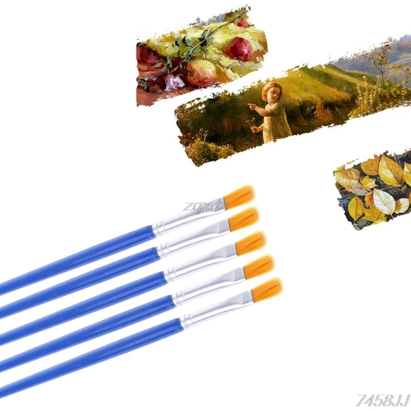 

5Pcs Flat Painting Brushes Set Artist Nylon Hair Watercolor Acrylic Oil Drawing Z11 Drop ship