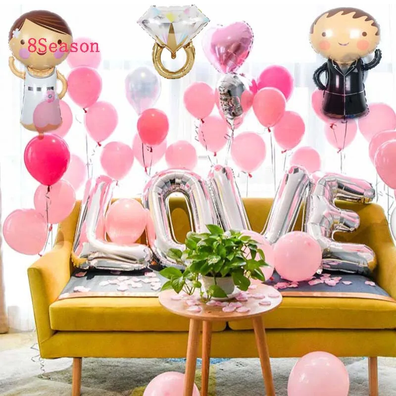 8Season Diamond Love Foil Balloon Wedding Decoration Rose Gold For Party Wedding Dress Balloon Bridal To Be Engagement Baloon