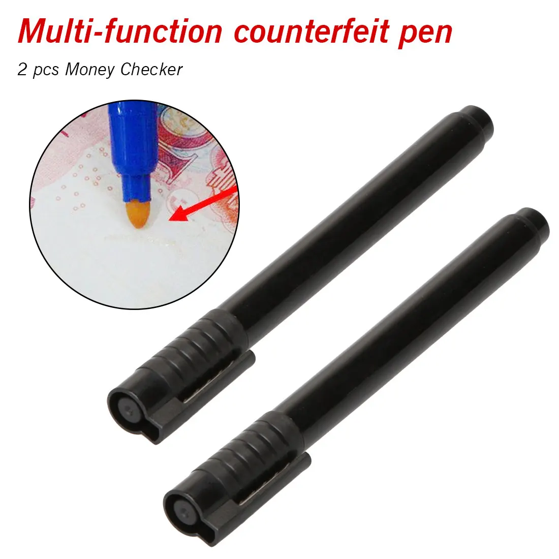 

2Pcs Useful Money Checker Money Detector Currency Detector Counterfeit Marker Fake Banknotes Tester Pen Ink Hand Checking Tools