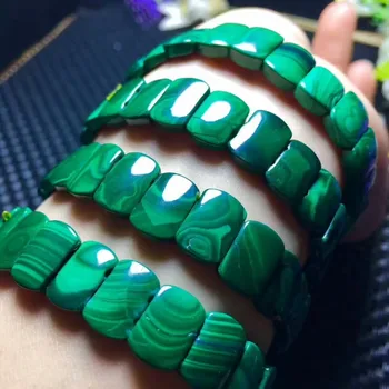 

Genuine Natural Green Malachite Chrysocolla Gemstone Stretch Rectangle Beads Woman Man Bracelet Bangle 13x8mm Top Quality AAAAAA