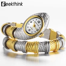 GEEKTHINK Unique Fashion Brand Quartz Watch Bracelet Women Ladies Snake Dress Watch Bangle Diamond Ornaments Luxury