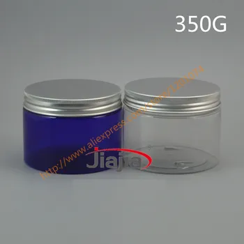 

350g clear/blue PET Cream Jar Transparent PET Bottle with silver Aluminum cap Plastic Pot Aluminum Container Cosmetic Packaging