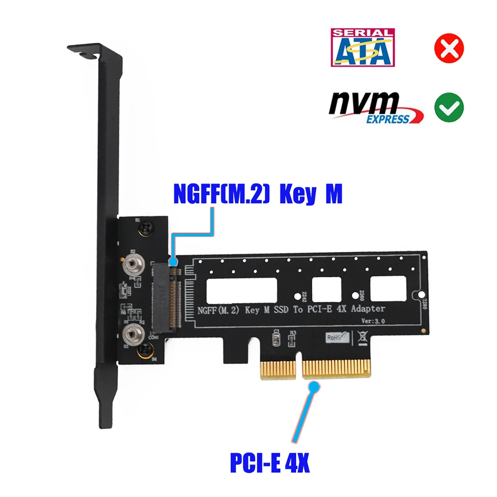 PCIE для M2 адаптер Райзер PCI Express 3,0X4 M.2 Накопитель SSD с протоколом NVME M ключ PCIE M2 Riser Card адаптер + низкий кронштейн M.2 радиатора