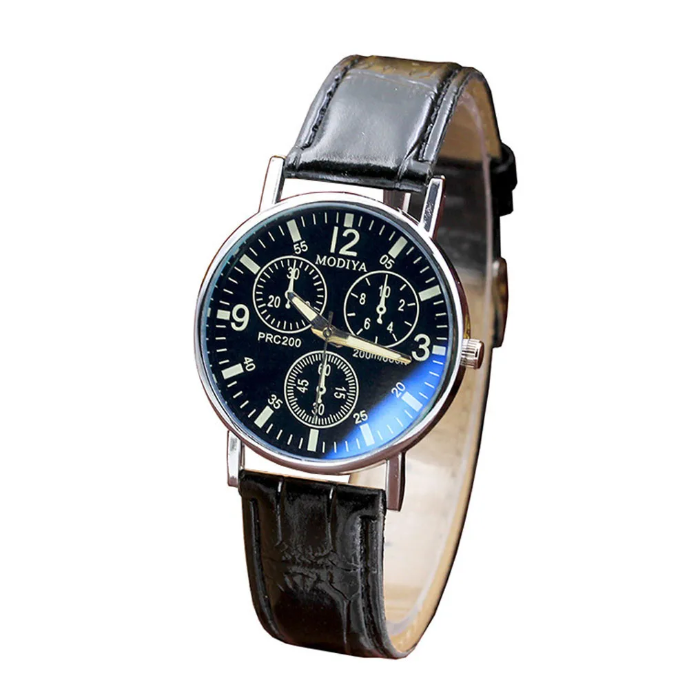 Мужские кварцевые часы с шестью контактными кожаными ремешками кварцевые часы мужские часы с синим стеклянным ремешком часы#40
