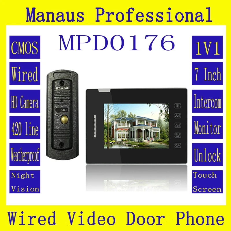 

Professional Smart Home 7" LCD Screen Video Intercom Phone ,Handfree intercom 1V1 Video Doorphone Kit Configuration D176C