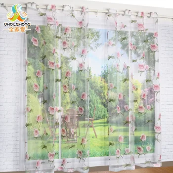 

Window Curtain White Flower Printed Pattern For Home Living Room Screening Transparent Sheer Voile Fabric 1PCS/Lot