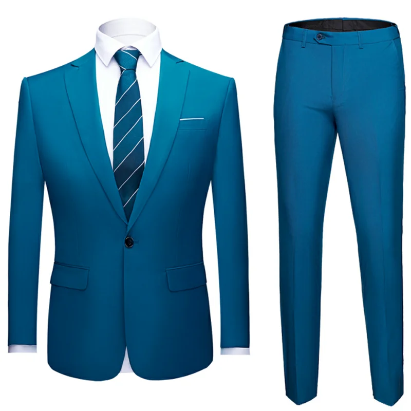  Suit Men 2 Pieces (Blazers+ Pants) Social Suit Men Fashion Solid Business Suit Set Casual Suits Plu