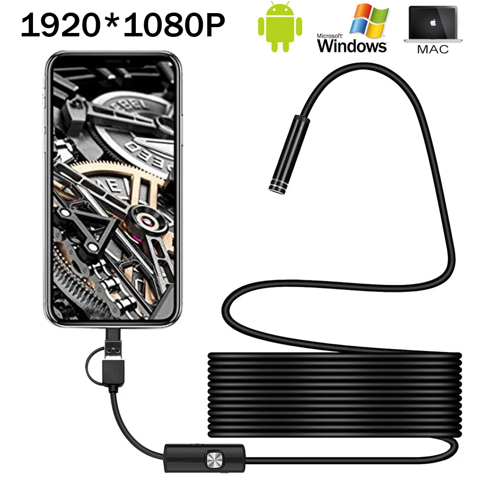 Endoscope Camera  8.0mm  1080P HD USB Endoscope with 8 LED 1/2/5M Cable Waterproof Inspection Borescope for Android PC