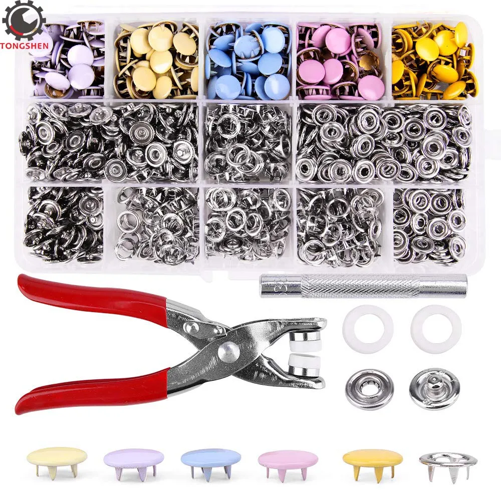 

200 Sets Snap Fasteners Kit Tool Metal Snap Buttons Rings with Fastener Pliers Press Tool Kit for Clothing 5 multicolor 10 mm